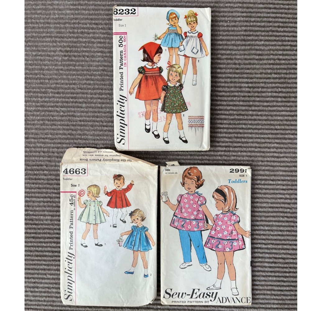 Vintage 1960s Toddler Sewing Pattern Lot Simplicity 6232 4663 2991 Size 1